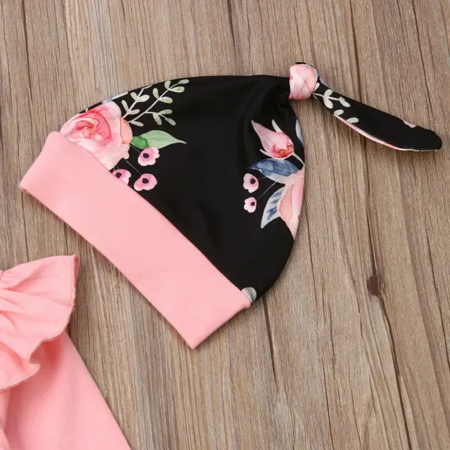 2019 Newborn Baby Girls Sets Autumn Clothes Ruffles Long Sleeve Romper+Floral Pants+Hat Girl 3Pcs Baby Girl Cotton Outfits 0-24M 5