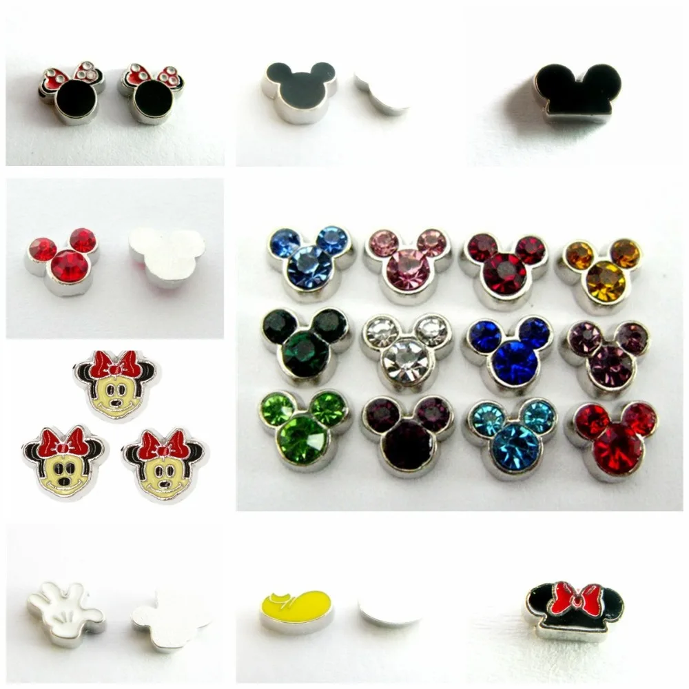 

25mm Floating Glass Locket Single Wrap PU Leather Bracelet Wristband With 10pcs Mix Mouse Charms Women Jewelry Christmas Gifts