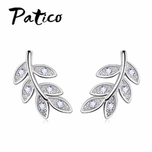 Новинка, Простые Модные 925 пробы сережки-гвоздики с серебряными листьями и оливковой веткой, предотвращающие аллергию, Сережки для пирсинга, ювелирные изделия для ушей