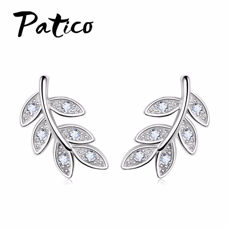 

2019 New Simple Fashion 925 Sterling Silver Leaf Olive Branch Stud Earrings Prevent Allergy Brincos Piercing Ear Jewelry