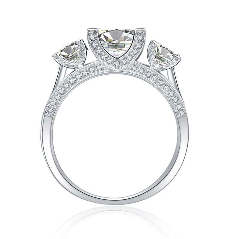 Jqueen стерлингового серебра 925 Роскошные свадебные Юбилей Обручение Ring 2.5 ct Ювелирные изделия 3 Камни anillos Mujer серебряное кольцо