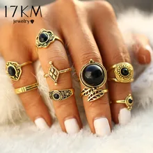 17 KM de Color Oro Antiguo 9 unids/set Moda Punky de La Vendimia Midi Anillos Set Encantos Anillo de La Joyería Para Las Mujeres Boho Estilo Femenino