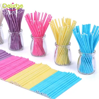 

Delidge 50pcs/set Colorful Lollipop Stick Solid Paper Cake Pop Sticks for Lollipop Candy Baking Dessert Cake Decoration Tools