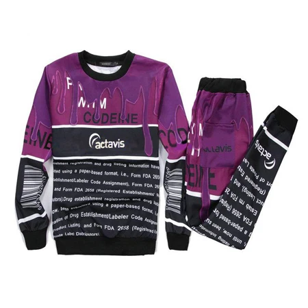

New Casual suit men/women Lean Codeine coffee milk 3d print set joggers pants+sweatshirt 2 piece set Free shipping