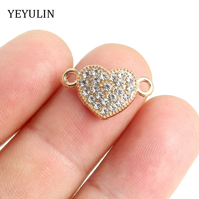 High Grade Gold Color Alloy Rhinestone Heart Pendant Connectors For Making Jewelry DIY 20pcs