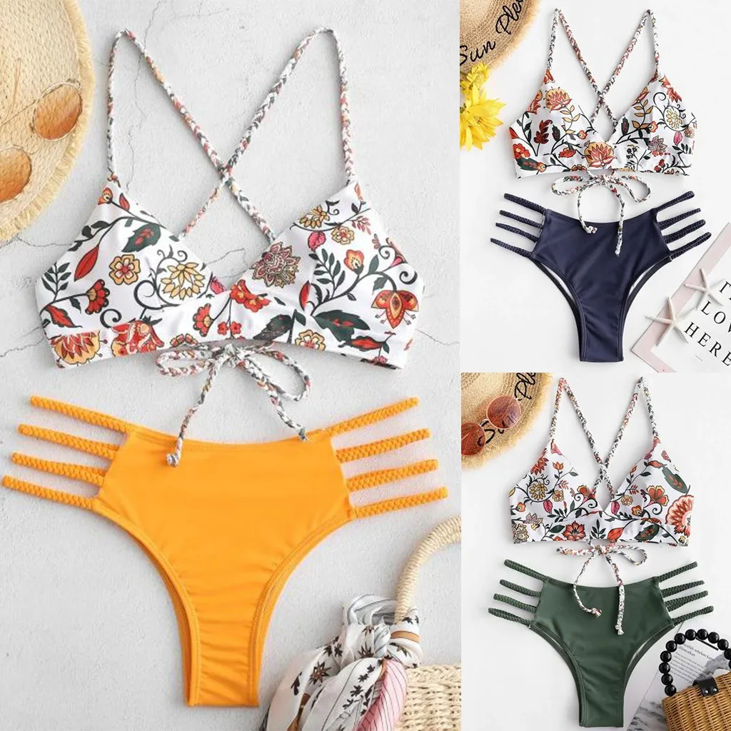 

bikini mujer WWomen's Bikini Cut Flower Swimsuit Pushups Swimwear Beachwear biquinis feminino 2019 bathing suit monokini plavky