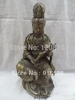 

15" China Bronze Buddhism RuYi Kwan-Yin GuanYin Buddha On Water Lotus Statue AAA