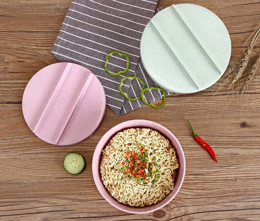 Creative Tableware Large Wheat Straw Plastic Bowl Set Bowl With Lid Noodle Bowl Household Utensils Colorful For Kitchen 10200E