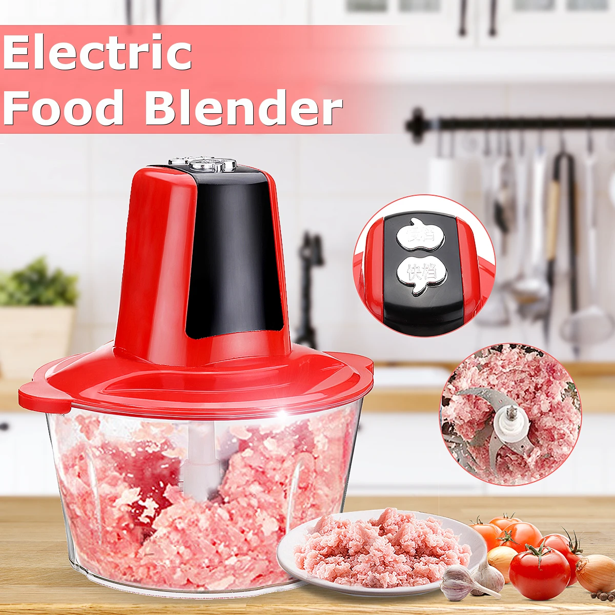 

3L Multifunctional Electric Meat Grinder Food Chopper 220V 50Hz 250W Red US 2 Pin Plug Split Design Rated Working Time 20s