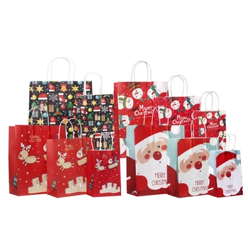 

10pcs/lot 27*21*11CM Merry Christmas Craft Paper Bags Santa Claus Elk Pattern Cookies Gift Bag Supplies For Christmas Party