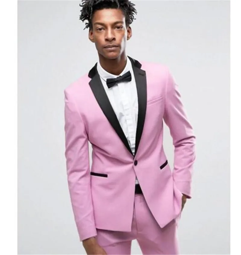 Promo Chance of  Pink Notch Lapel Custom Made Men's Casual Suits With Pants Groom Wedding Party Tuxedo Suit Prom Man