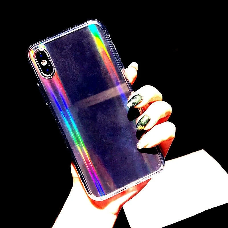 

Luxury Rainbow Glitter Phone Case For iPhone 8Plus 7 XS Max XR X Cool Laser Case Colorful Shining Silicone Cover Hot Sale