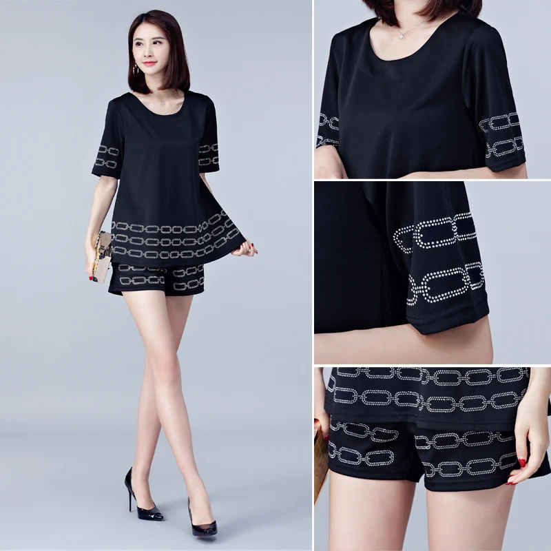 Женский летний костюм свободный топ и шорты со стразами|women set|womens casual shorts setwomen set |