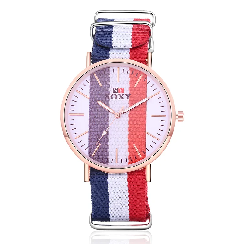 Новая мода тканевый ремешок для часов Brife женское платье кварцевые часы бренд soxy многоцветный флаг популярные наручные часы relojes - Цвет: Белый