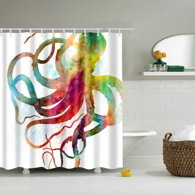 Новая занавеска для душа с рисунком осьминога, занавеска для ванной комнаты, Экологичная Водонепроницаемая полиэфирная ткань, занавеска для душа с 12 крючками - Цвет: TZ170325