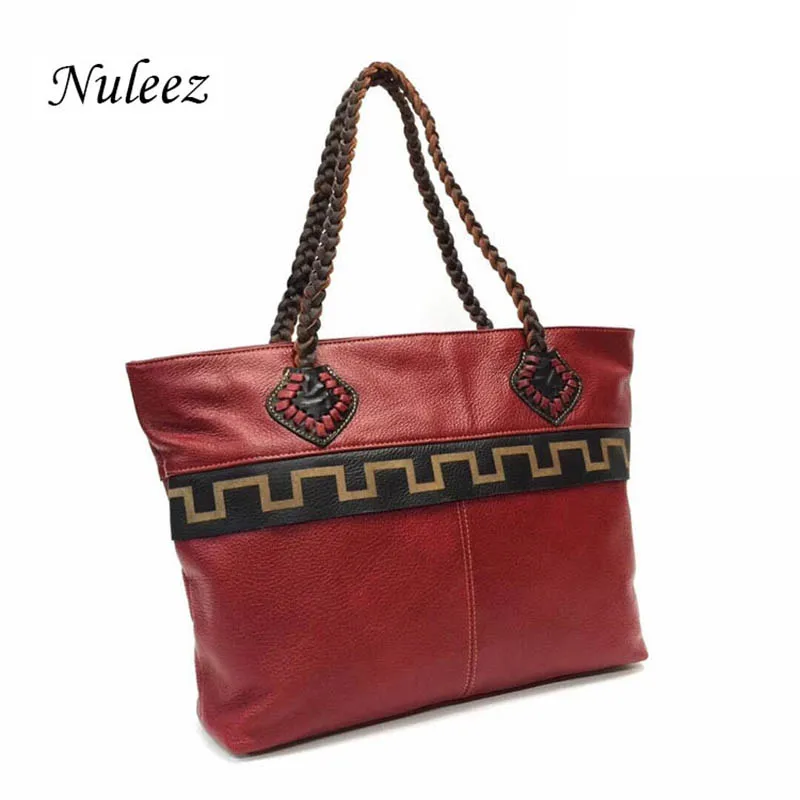 

Nuleez big tote bag women cowhide leather geometric decoration cool casual bag brand popular world wide 2019