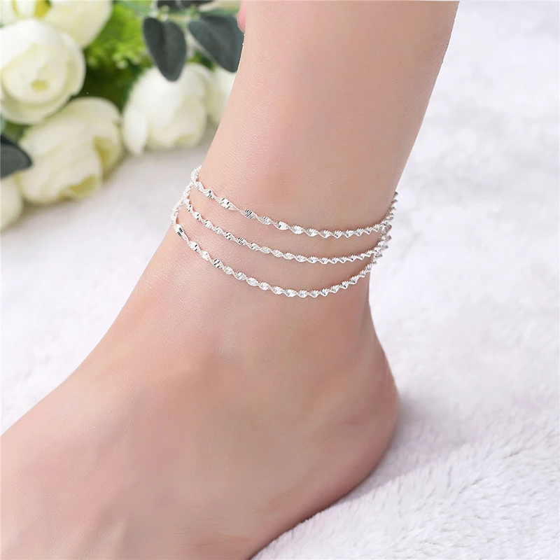 Модные 925 пробы Серебряный ножной браслет элегантные ноги ножной браслет с цепочкой для Для женщин браслет на ногу Jewelry SB179
