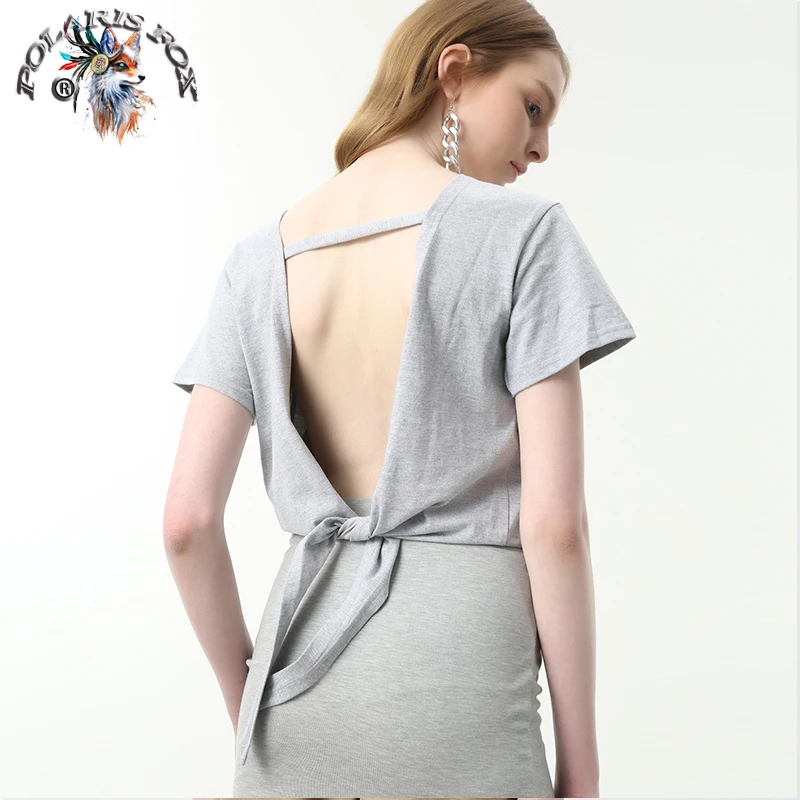 2018 Summer sexy Shirt Women Loose Style Solid blouse new summer beach vacation butterfly bow and back tie round neck sexy shirt Blouses