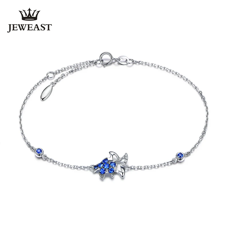 

Natural sapphire 18k Pure Gold Female Bracelets Fine Jewelry Gift Girl Thin Trendy Solid 750 Real Bangle Party Good Nice