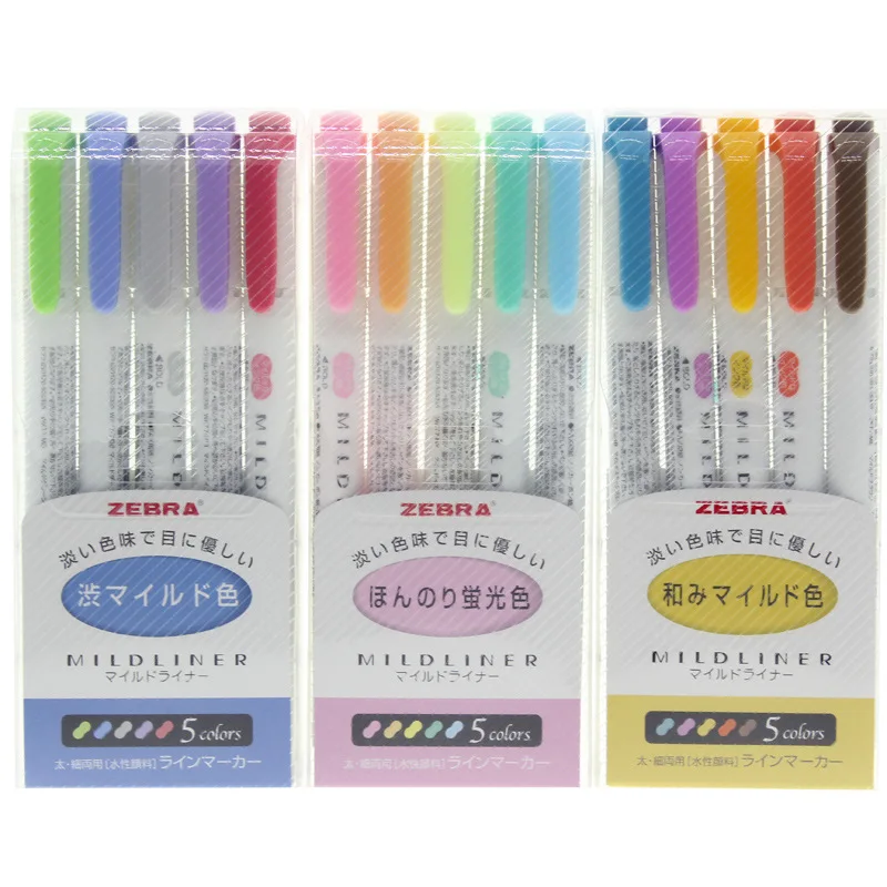

Zebra Mildliner Highlighter Pen Markers High Quality Dual Tip Textmarker Kawaii Highlighters for School 5 Colors WKT7 (5C RC NC)