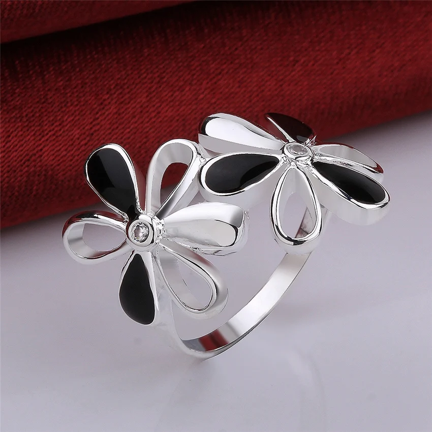 

Simple fashion package mail high-quality silver plated jewelry factory wholesale charm trend women crystal flowers Ring