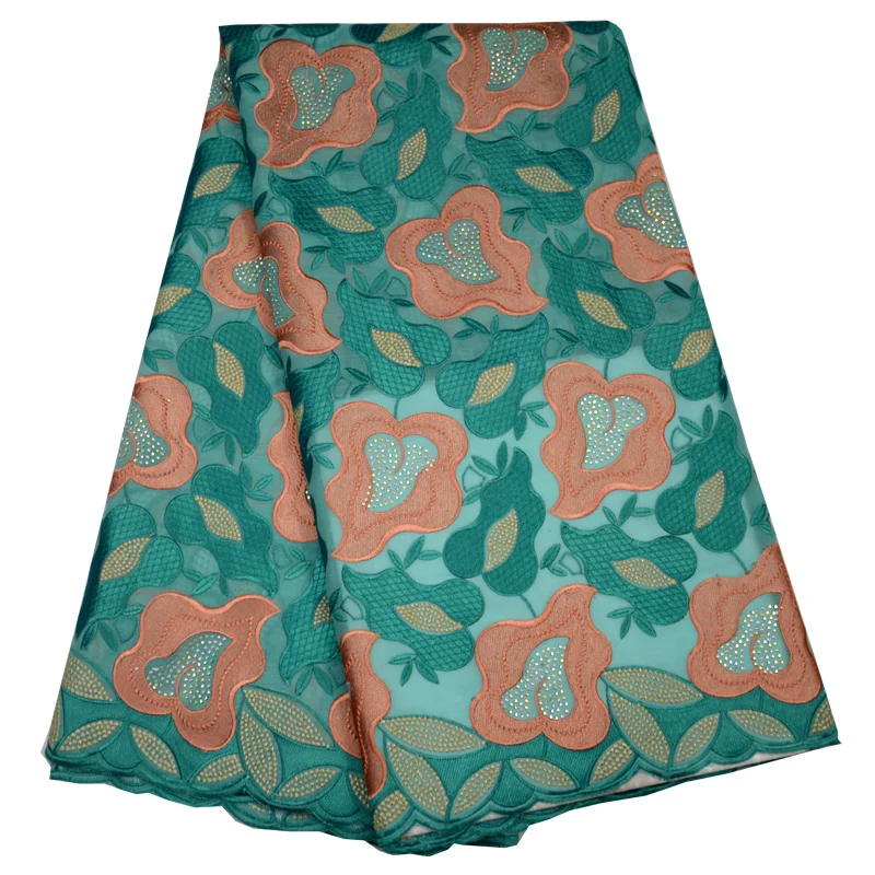 

Free shipping (5yards/pc) high density African cotton lace fabric teal green and peach Swiss lace fabric for fashion dress CLP51