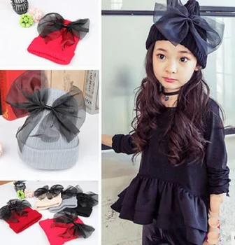 

New Cute baby Girls hat butterfly-knot kids woolen hat warm crochet hat kawaii baby winter hat for kids girls 5Colors