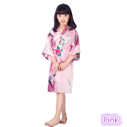 Детские пижамы для девочек шелковые халаты с цветочным принтом г., модная одежда для сна с цветочным принтом для младенцев детская Домашняя одежда ночная рубашка От 2 до 14 лет, PJ11 - Цвет: Pink