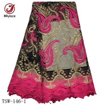 

African Lace Fabric High Quality French Net Lace Fabric with Rhinestones for African Nigeria Lace Wedding TSW-146