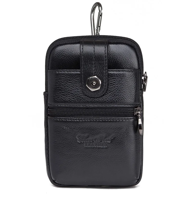 Натуральная кожа, Мужская поясная сумка, сотовый/мобильный чехол для телефона, кошелек для монет, карманный ремень, набедренный бренд, известный маленький мужской крючок, поясная сумка - Цвет: Black L