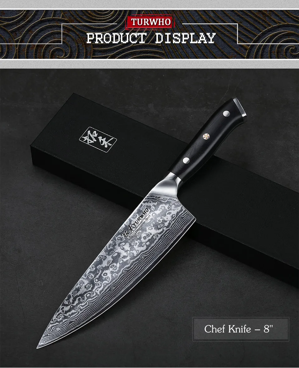TURWHO 3 шт. высокое качество набор кухонных ножей Япония VG10 Дамасские стальные ножи шеф-повара Santoku универсальный нож G10 Ручка кухонные инструменты