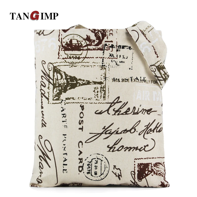 

TANGIMP Women Stamps Linen Canvas Shopping Bags Shopper Eco Reusable Tote Bags Cotton Spring for School Women Kids Handbags 2017