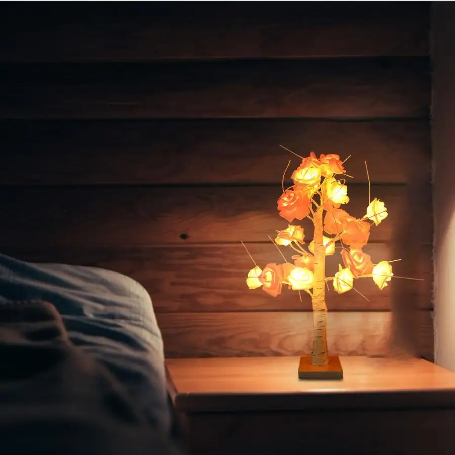 

LED Rose Flower Tree Lamp With USB Charging Garland Light For Home Decoration Without Battery