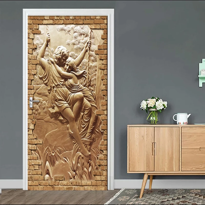 

Door Stickers European Embossed Figure Love Living Room Bedroom Door Wallpaper PVC Self Adhesive Wall Decals Imitation Sticker