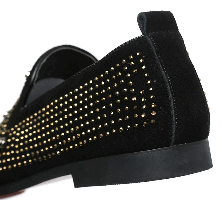 Strass Rivet Carré Qualité Designer Haute Bout 2018 Cristal Chaussures Noir De Mocassins Mariage Printemps Luxe Hommes gOwqx5v