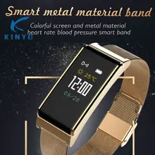 Смарт металлический Материал сердечного ритма в режиме реального умный Браслет Калорий Будильник Bluetooth Смарт-часы для мужчин и женщин