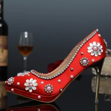 2016 spring red silks and satins rhinestone wedding shoes pointed toe sexy thin heels bridal shoes wedding shoes dress shoes