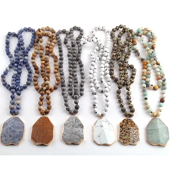 

MOODPC Fashion Bohemian Tribal Jewelry Natural Stone Knotted Stone Matching Pendant Necklaces For Women Necklace