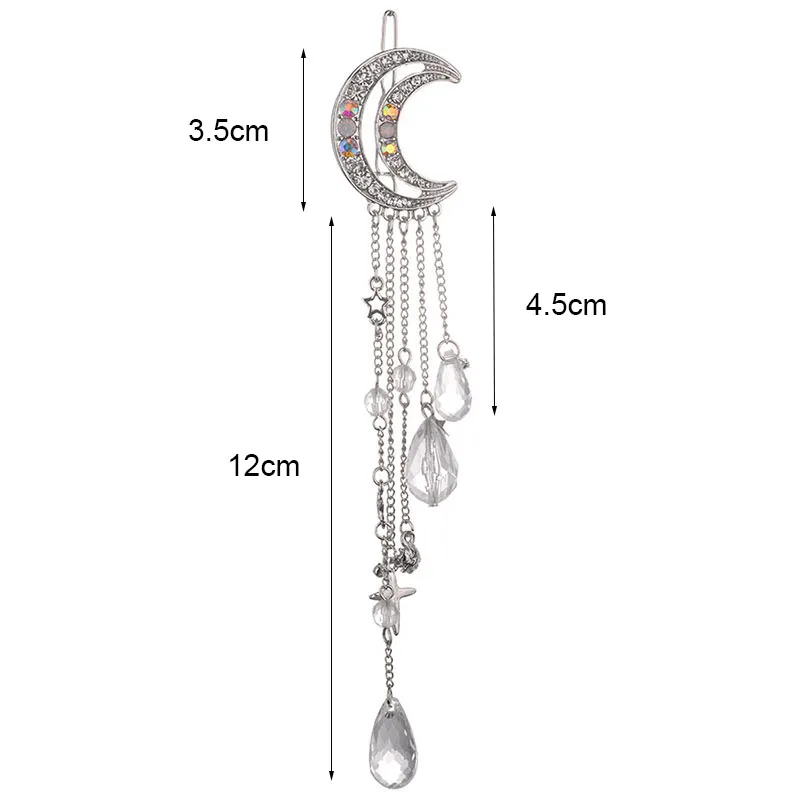 RE 2018 Hot Fashion Moon Crystal Rhinestone Tassel Long Chain Beads Dangle Hair Pins Clip Girls Women Jewelry Accessories S1440 - Image 2