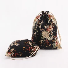 40PCS / LOT Printed Flowers Drawstring Bag Cotton Linen Travel Bags Portable Multifunctional Reusable Pouch 3 Sizes