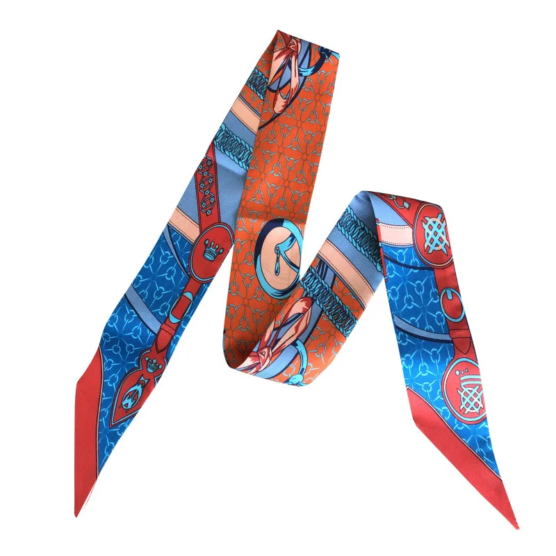

NEW Butterfly Knot Print Narrow Scarf Natural Silk Choker Bowknot Lady Headband Bag Hairband Neck Ribbon Scarves KZSBD193