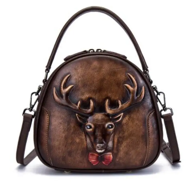 

100% Genuine Leather Bag Retro Cowhide Women Handbags High Quality Vintage Manual Painting Crossbody Hobos Bags X397