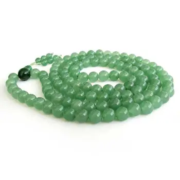 

AAA 8mm Green Jade Tibet Buddhist 108 Prayer Beads Mala Necklace +009