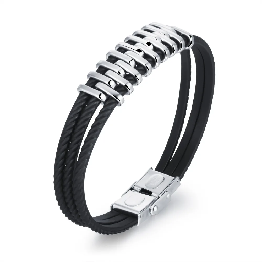 Fashion Multilayer Silicone Silicone Bracelet Men Bracelet Stainless