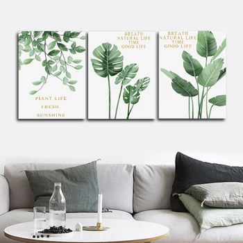 

Green Leaves Nordic Wall Pictures Poster Print Canvas Painting Calligraphy Decor for Living Room Bedroom Home Decor Frameless