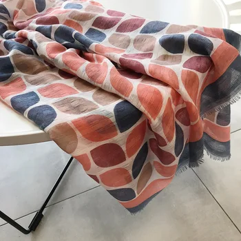 

KYQIAO women bohemian scarf 2020 female autumn spring Spain style long leaves pattern print head scarf birthday gifts