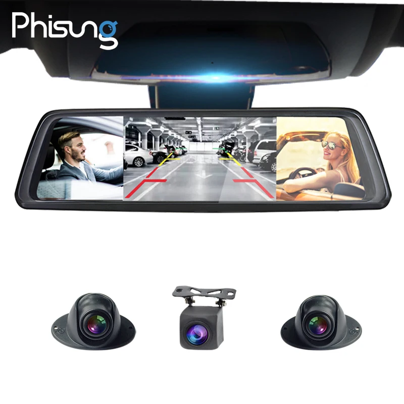 Phisung V9 Plus 4CH камера s объектив 10 &quotAndroid Navi Автомобильная с gps зеркалом заднего вида