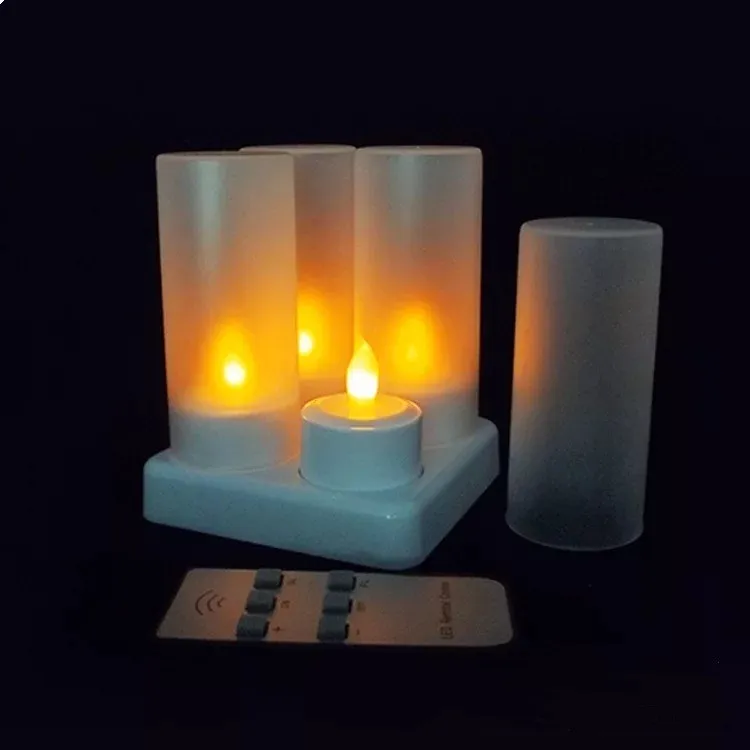 

set of 4 Rechargeable LED Flameless flickering Candle Light frosted remote controlled tea light Christmas Wedding Home Bar decor