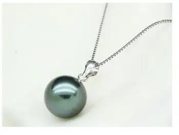 

HUGE 10MM NATURAL TAHITIAN GENUINE BLACK ROUND PEARL NECKLACE PENDANT AAA+
