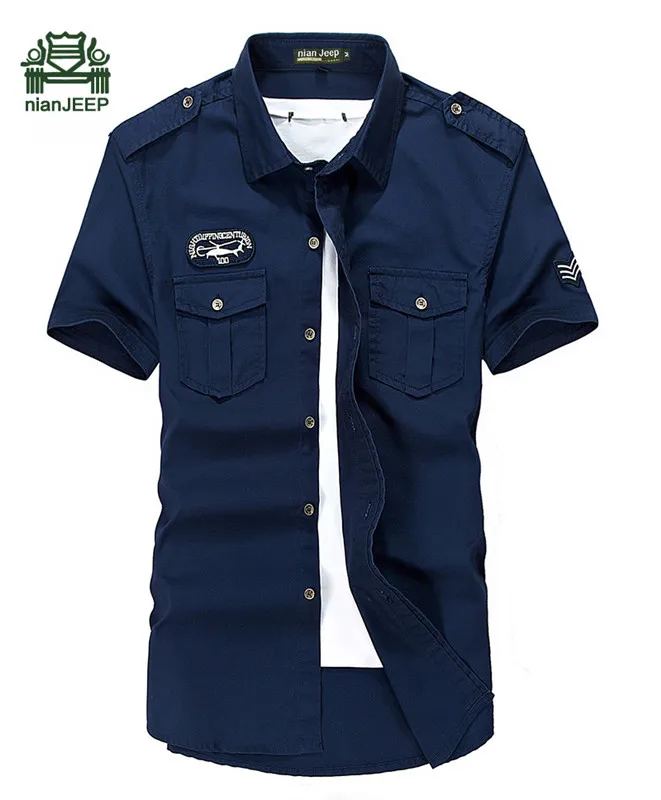 

Hot summer 2016 new cotton men's Short sleeve blouse military uniform casual Slim male tooling wash mens shirts big yards M-6XL